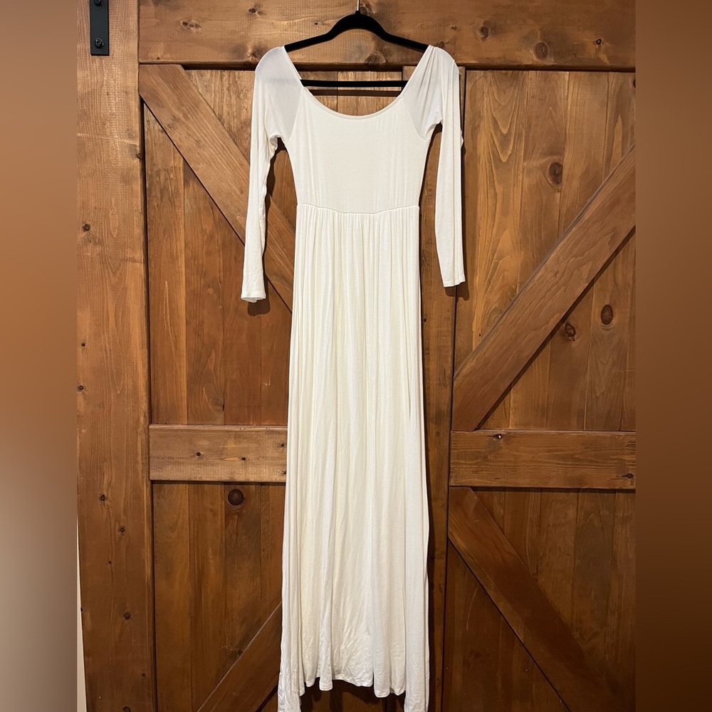 PinkBlush Off Shoulder Ivory Solid Maxi Maternity Dress